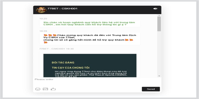 Liên hệ 77BET bằng Live chat nhanh chóng